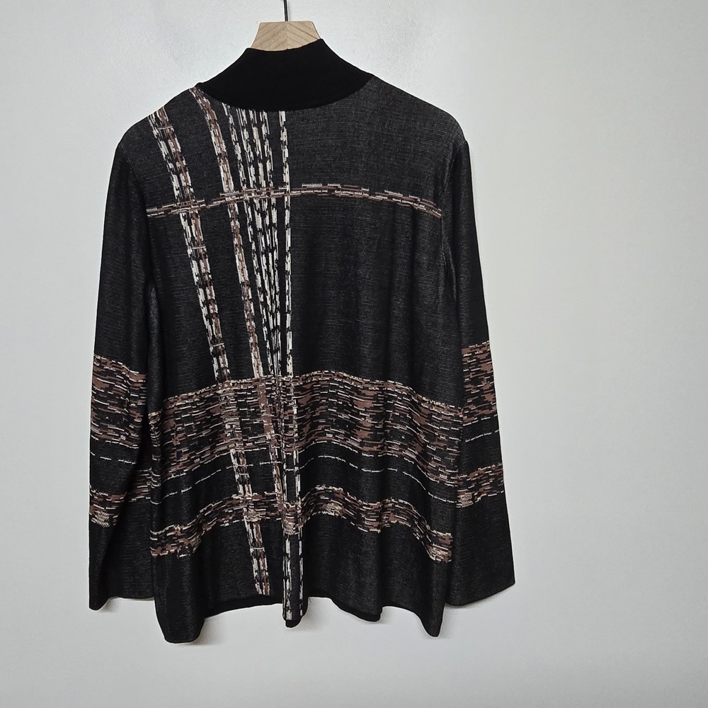 Ming Wang Plaid Jacquard Knit Mock Neck Turtleneck Tunic Sz XL Holiday Luxury